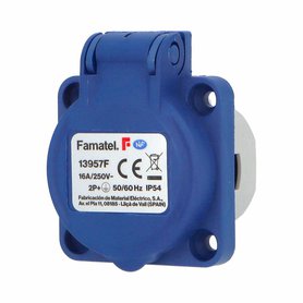 Zásuvka vestavná 13957F IP54/250V/16A s ochranným kolíkem, modrá (smyčkovací)