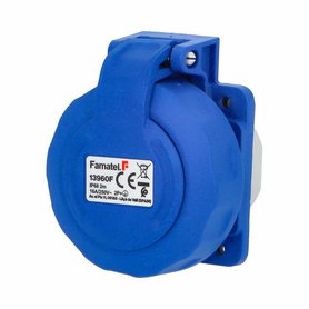 Zásuvka vestavná 13960F IP68/250V/16A s ochranným kolíkem, modrá