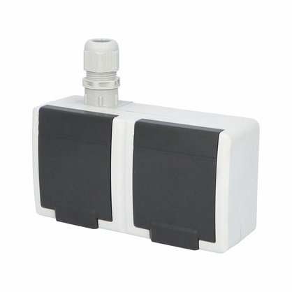 ATLAS IP65 Zásuvka 2x 2P+PE, 2-násobná vodorovná s vývodkou M20