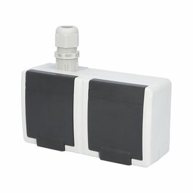 ATLAS IP65 Zásuvka 2x 2P+PE, 2-násobná vodorovná s vývodkou M20