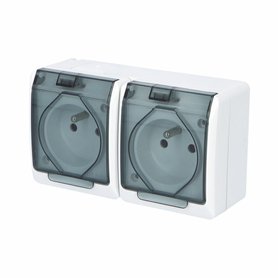 GALATEA IP44 Zásuvka 2x 2P+PE, 2-násobná vodorovná (bílá / průhledné víčko) GALATEA IP44 Zásuvka 2x 2P+PE, 2-násobná vodorovná (bílá / průhledné víčko)